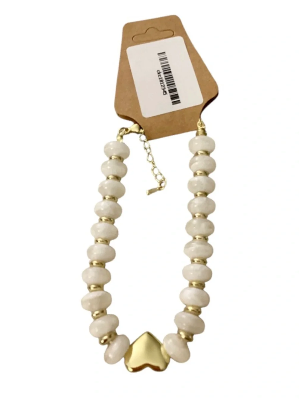 Beaded White/Gold Heart Adjustable Bracelet (NWT)